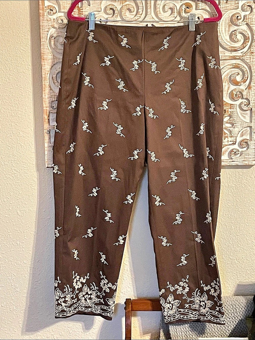 Jones New York Signature Floral Straight Leg Pants Brown Size 14 Like